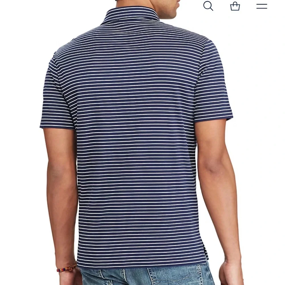 Polo Ralph Lauren Striped Polo Shirt XL Navy White Classic Preppy Minimalist - Picture 2 of 8